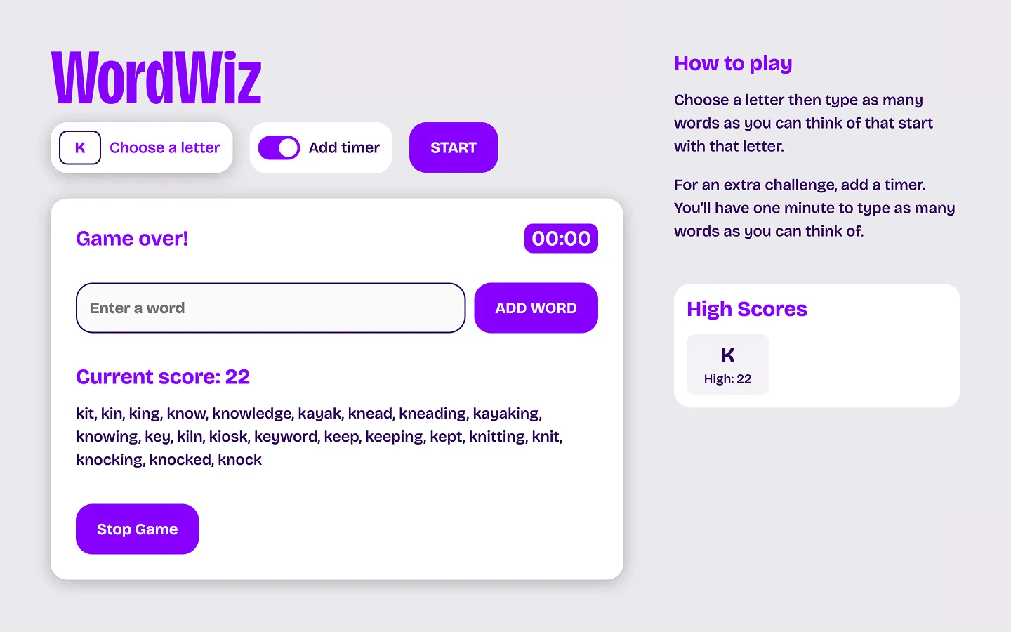 WordWiz.xyz, desktop